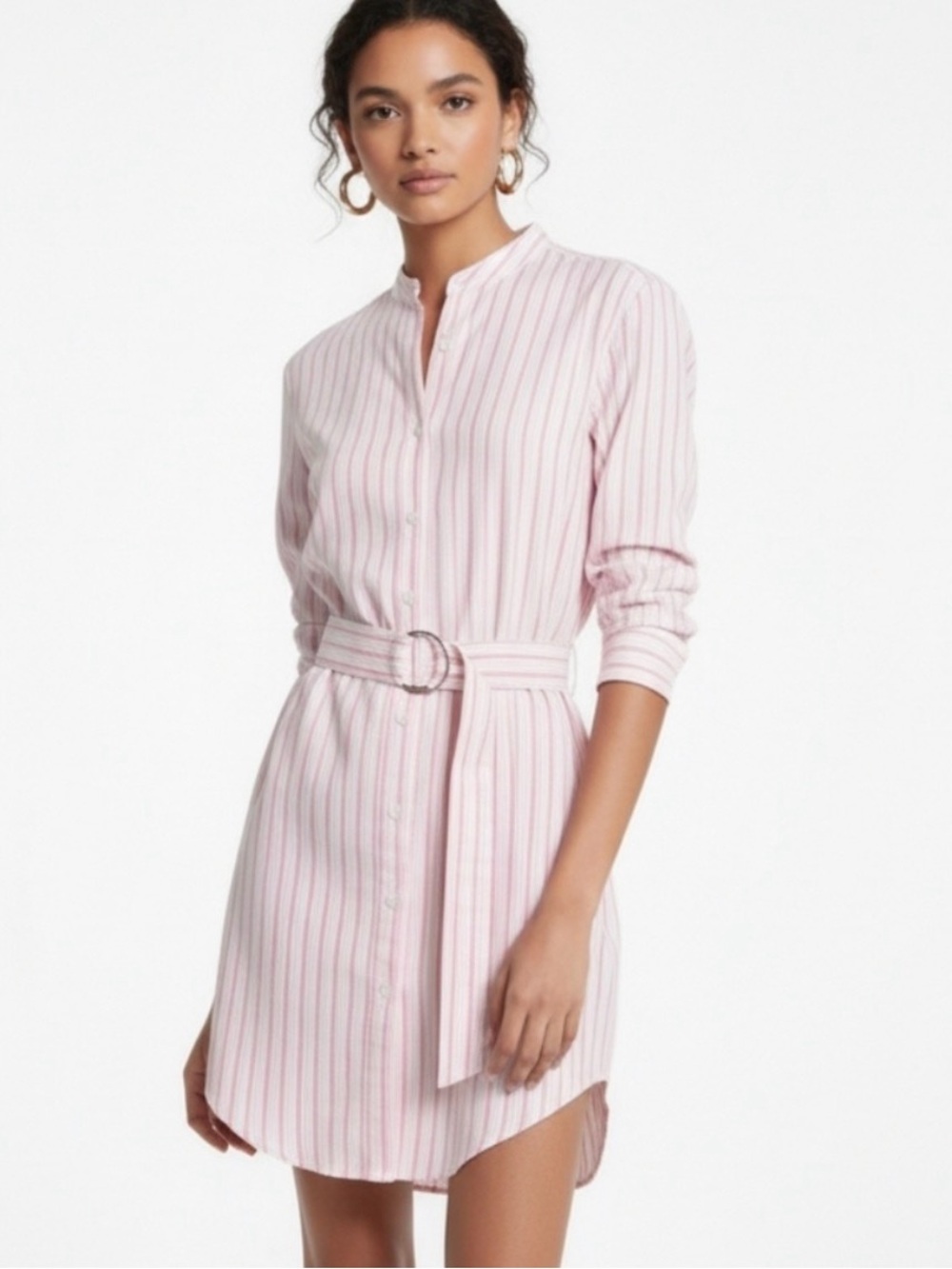Michael kors pink Stripe Poplin Shirt Dress Long Sleeve Belted